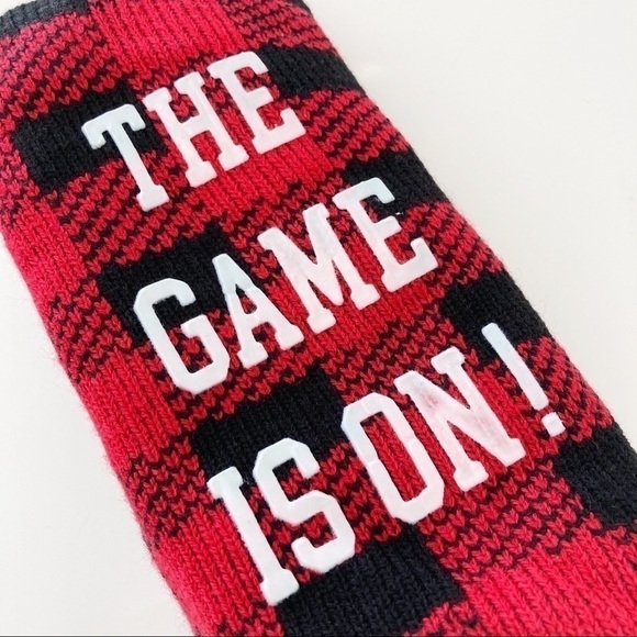 𝅺LUMBERJACK Red Plaid Sherpa Lined Novelty Unisex Slipper Socks Size 6/7 - Picture 7 of 9